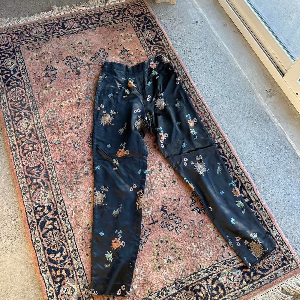 Vintage Silk Box Floral and Black Trouser Pant